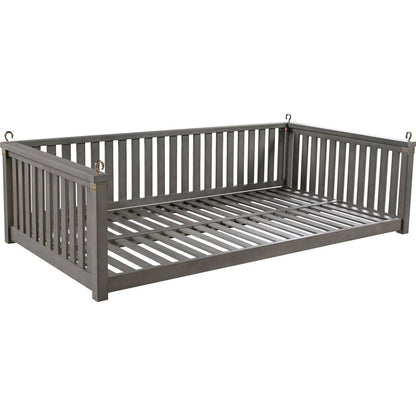 Patio Minimalist Twin Size Garden Swing Bed Wood Porch Swing with Ropes for Backyard, Safe Sloped Design, Gray