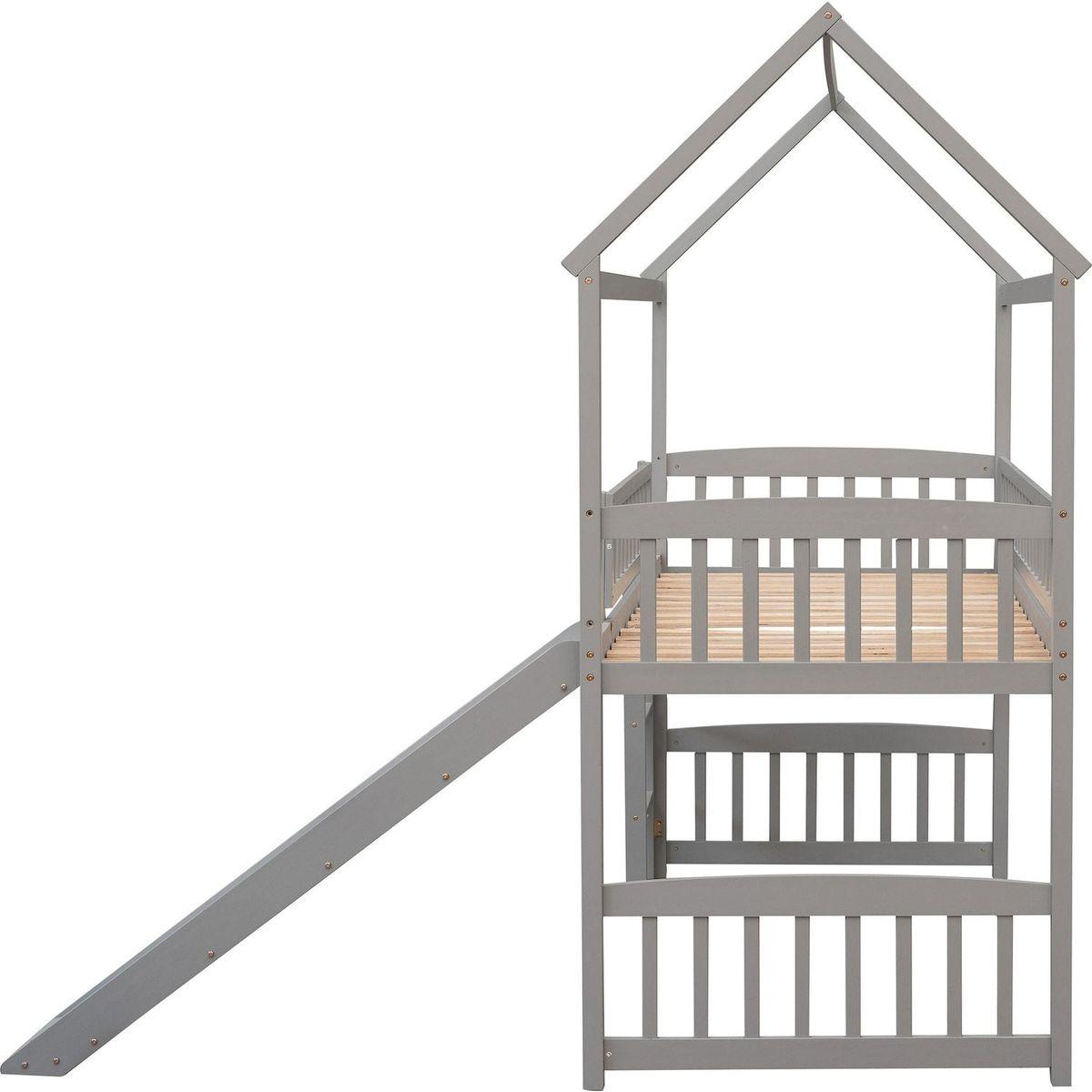 Twin Loft Bed with Slide, House Bed with Slide,White