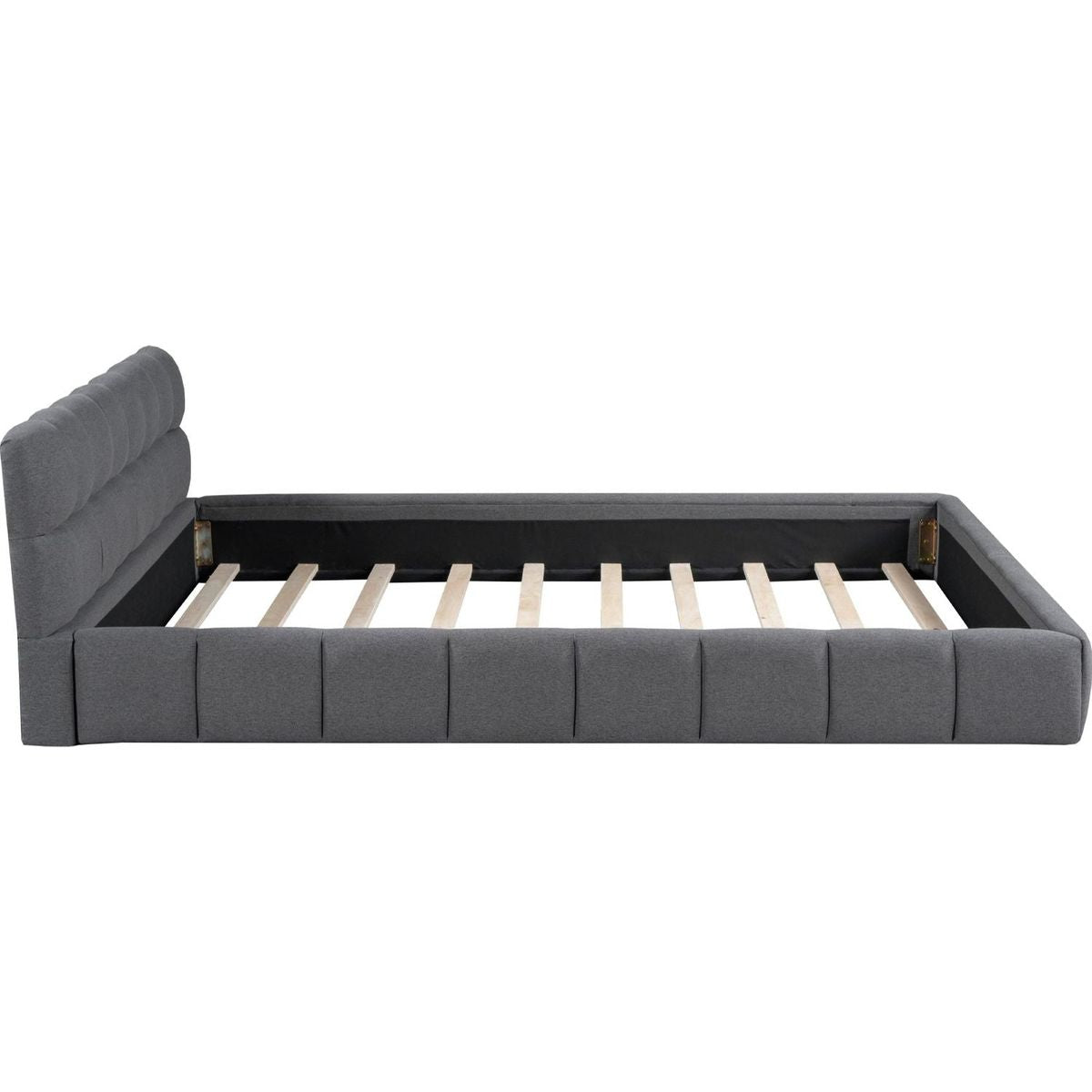 Queen Size Upholstered Platform Bed with Thick Fabric, Grounded Bed with Solid Frame, Gray
