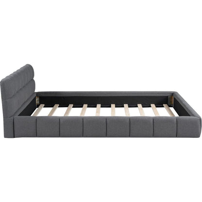 Queen Size Upholstered Platform Bed with Thick Fabric, Grounded Bed with Solid Frame, Gray
