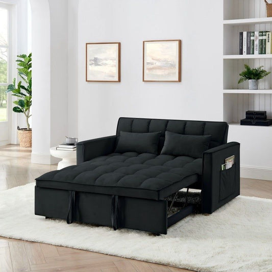 54.33 inch versatile foldable sofa bed in 3 lengths, modern sofa sofa sofa velvet pull-out bed, adjustable back (BLACK)