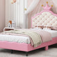 Twin Size Lovely Crown Fantasy PU Leather Princess Bed with Tufted Headboard, Pink+Cream