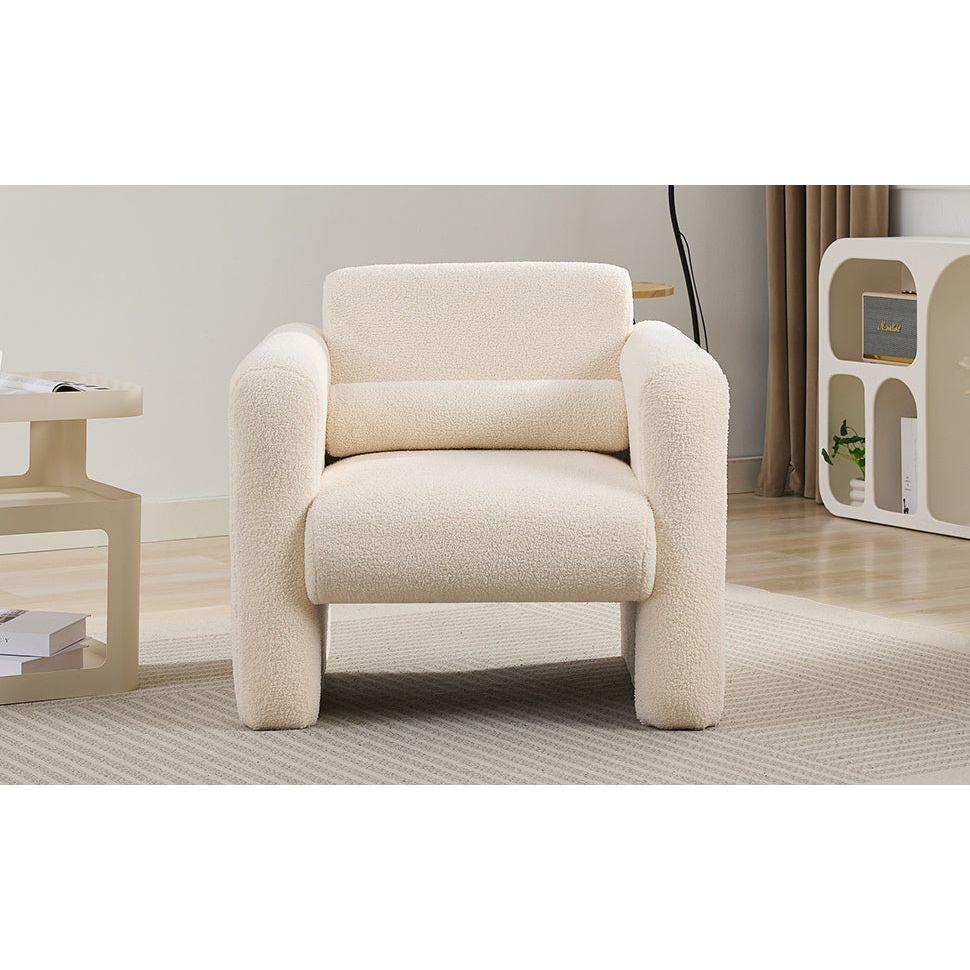 Modern Accent Chair Lambskin Sherpa Fabric Upholstered Comfy Reading Arm Chair Soft Padded Armchair with Back and Pillow for Living Room Bedroom Reception Waiting Room Office, Cream