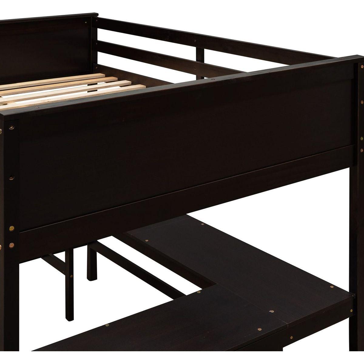 Full size Loft Bed with Shelves and Desk, Wooden Loft Bed with Desk - Espresso