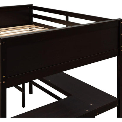 Full size Loft Bed with Shelves and Desk, Wooden Loft Bed with Desk - Espresso