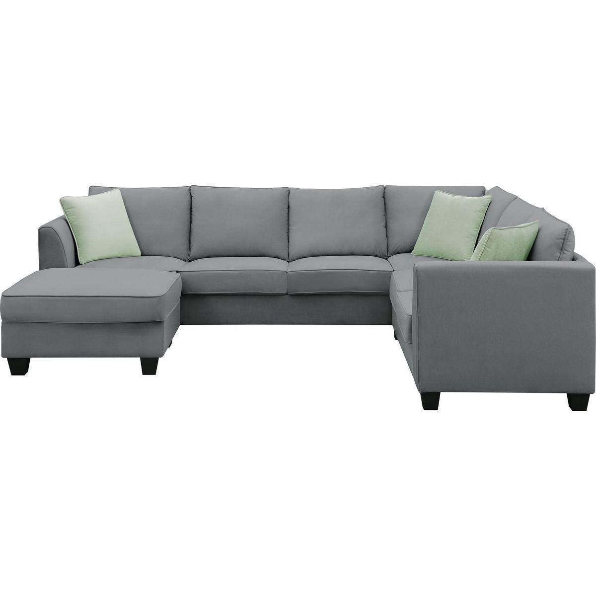 112x87" Sectional Sofa Couches Living Room Sets, 7 Seats Modular Sectional Sofa with Ottoman, L Shape Fabric Sofa Corner Couch Set with 3 Pillows, Grey(New of GS008210AAG)