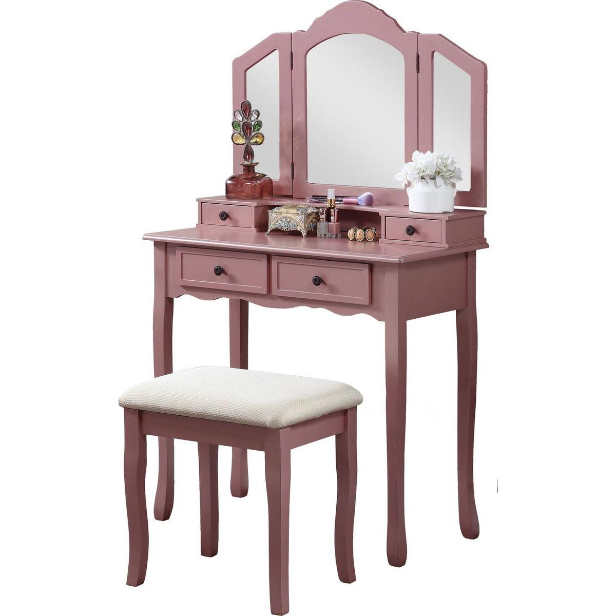Sanlo Wooden Vanity Make Up Table and Stool Set, Rose Gold