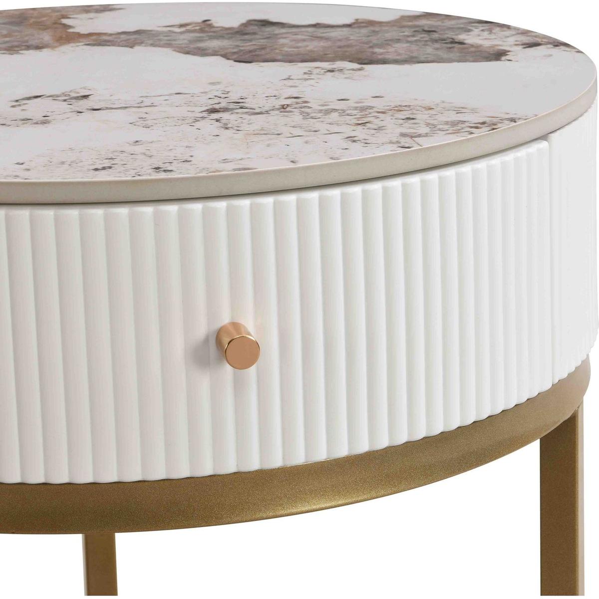19.68 Inch Modern Nightstand with Drawer, Marble Round End Table with storage, Side Table for Living Room&Bedroom