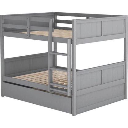 Full Over Full Bunk Bed with Twin Size Trundle, Gray