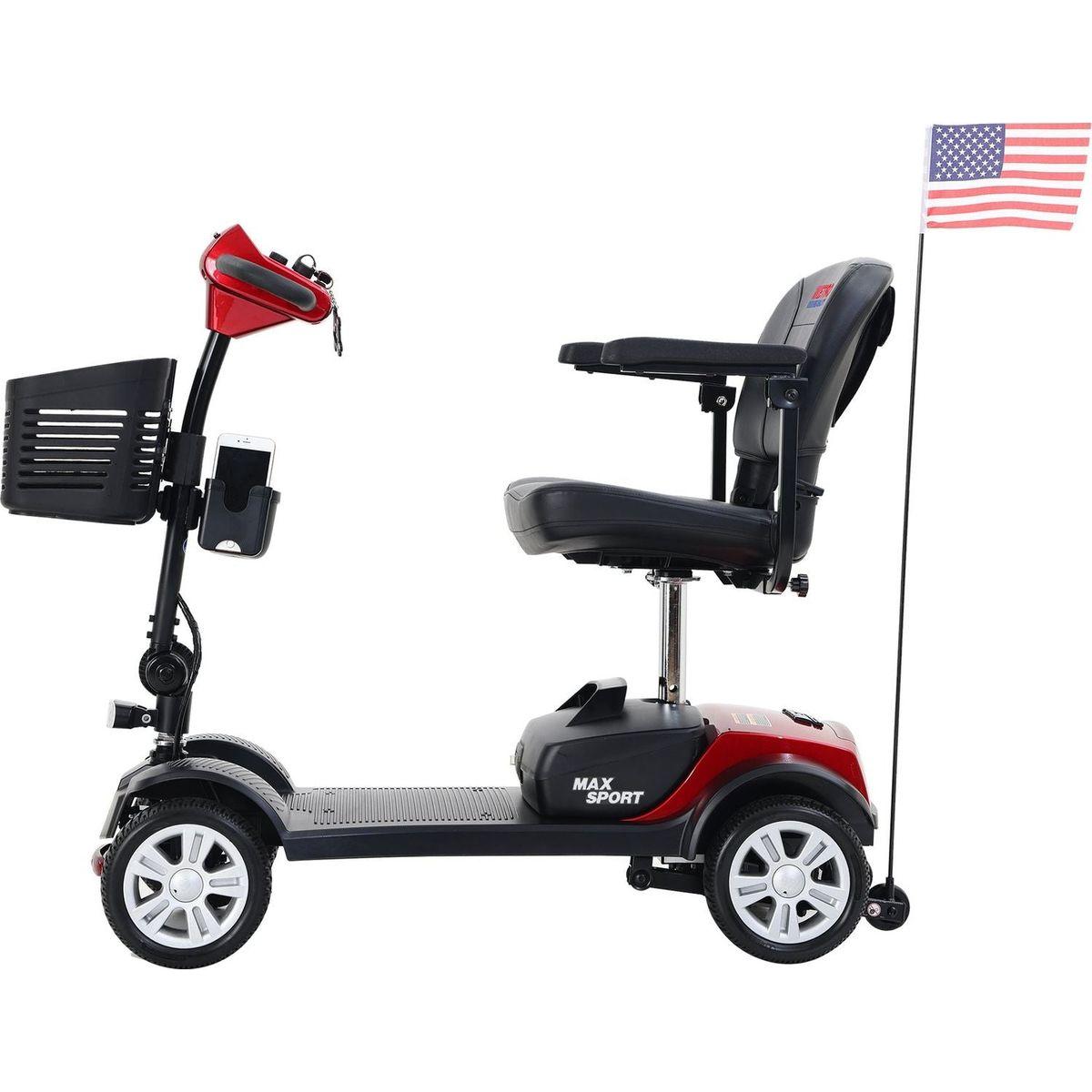MAX SPORT RED 4 Wheels Outdoor Compact Mobility Scooter with 2pcsx12AH Lead acid Battery