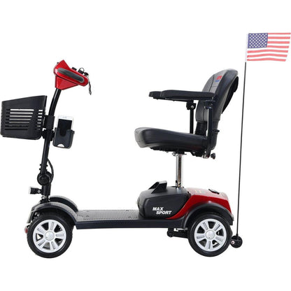 MAX SPORT RED 4 Wheels Outdoor Compact Mobility Scooter with 2pcsx12AH Lead acid Battery