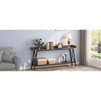 70.87 inch Extra Long Console Table Behind Couch, Rustic Industrial Sofa Table for Living Room, Narrow Entryway Hallway Long Bar Table, Brown+Black