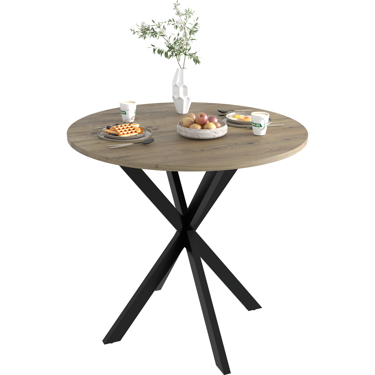 31.5 Inch Round Dining Table, Small Circle Kitchen Table with Metal Black Legs for 2-4 people,Modern Dining Room Table, Brown (only table)