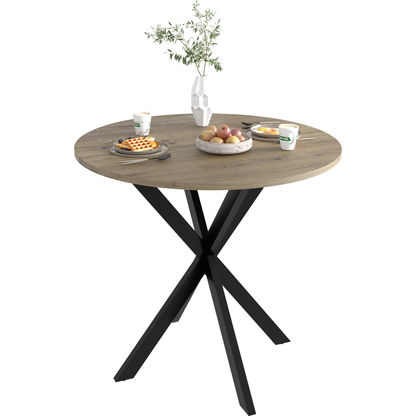 31.5 Inch Round Dining Table, Small Circle Kitchen Table with Metal Black Legs for 2-4 people,Modern Dining Room Table, Brown (only table)