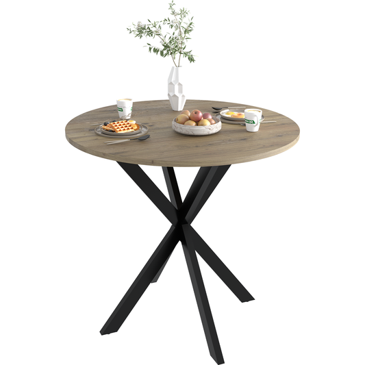 31.5 Inch Round Dining Table, Small Circle Kitchen Table with Metal Black Legs for 2-4 people,Modern Dining Room Table, Brown (only table)