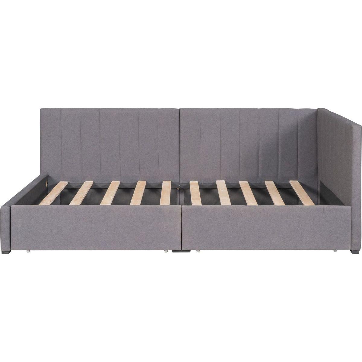 Upholstered Daybed with 2 Storage Drawers Twin Size Sofa Bed Frame No Box Spring Needed, Linen Fabric (Gray)