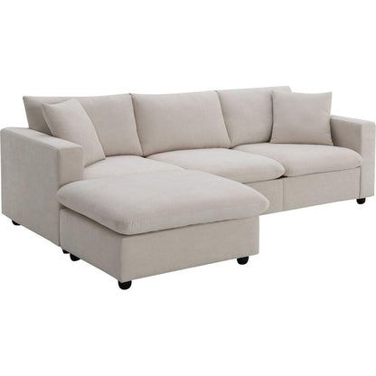 100.4x64.6" Modern Sectional Sofa,L-shaped Couch Set with 2 Free pillows,4-seat Polyester Fabric Couch Set with Convertible Ottoman for Living Room, Apartment, Office,4 Colors