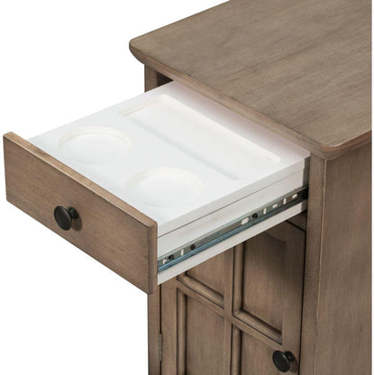 Classic Vintage Livingroom End Table Side Table with USB Ports and One Multifunctional Drawer with cup holders, Antique Brown