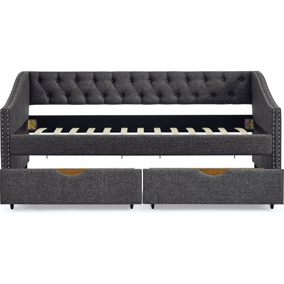 Twin Size Daybed with Drawers Upholstered Tufted Sofa Bed, with Button on Back and Copper Nail on Waved Shape Arms(81.5"x4"x30.5")