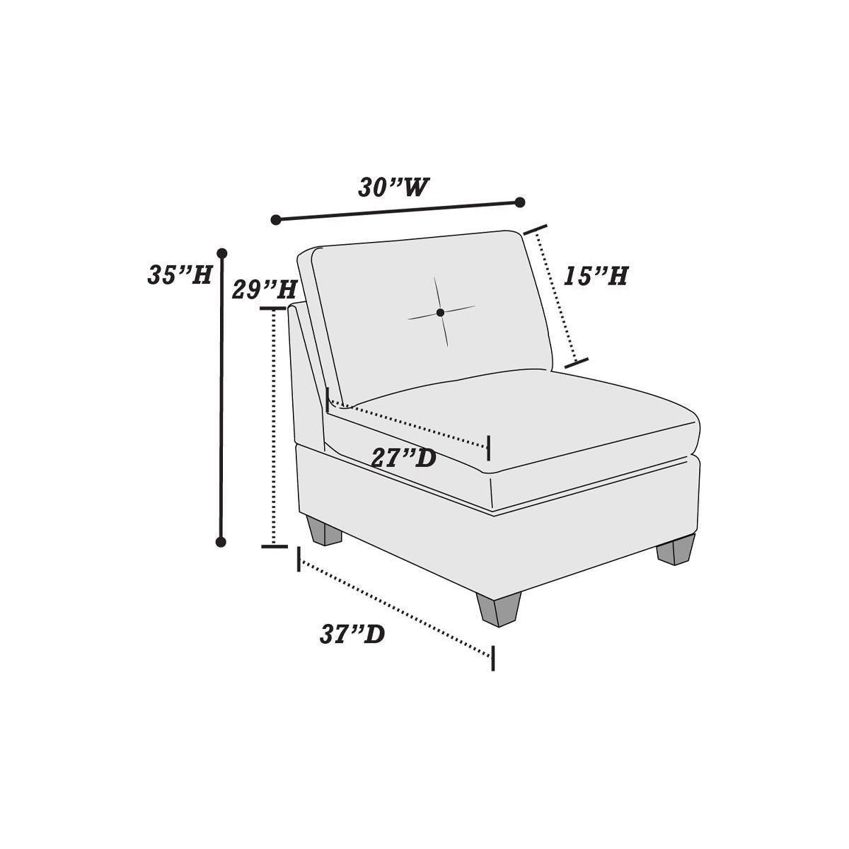 Modular Living Room Furniture Armless Chair Camel Chenille Fabric 1pc Cushion Armless Chair Couch Exposed Wooden base