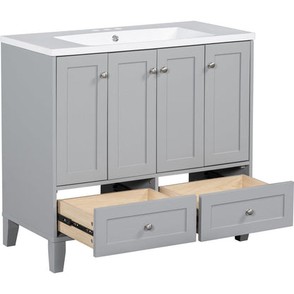 36" Bathroom Vanity with Resin Sink Combo,Solid Wood Frame Bathroom Storage Cabinet, Freestanding Vanity Set with 4 Soft Closing Doors& 2 Drawers