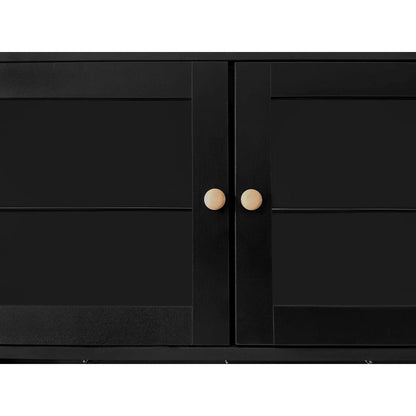 Contemporary Shoe Cabinet with Open Storage Platform, Tempered Glass Hall Tree with 3 Flip Drawers, Versatile Tall Cabinet with 4 Hanging Hooks for Hallway, Black