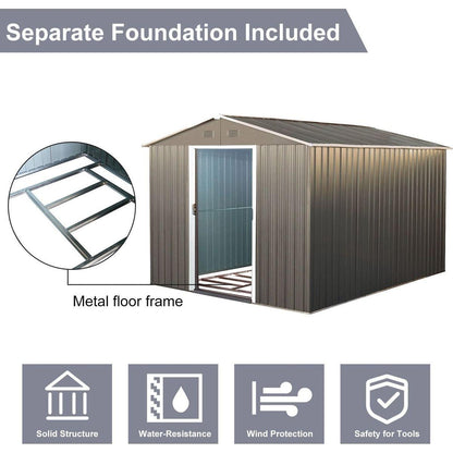 8x10ft Outdoor Metal Storage Shed Grey