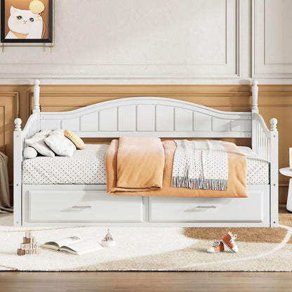Wooden Twin Size Daybed with Twin Size Trundle, Extendable Daybed with Two Storage Drawers,White