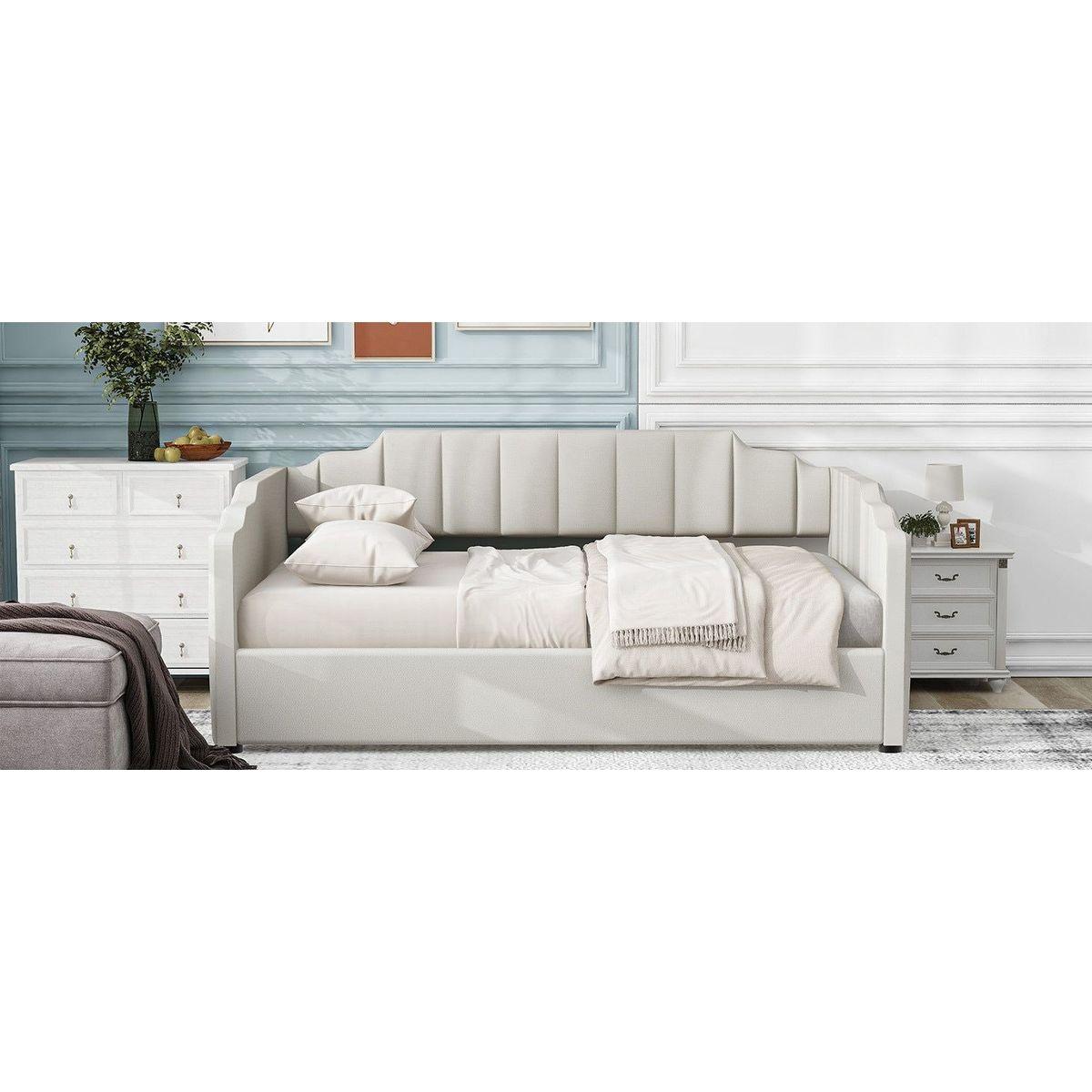 Upholstered Daybed with Underneath Storage,Full Size, White