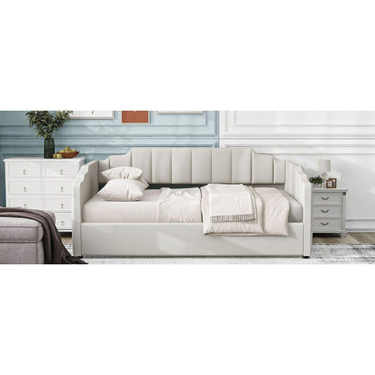 Upholstered Daybed with Underneath Storage,Full Size, White