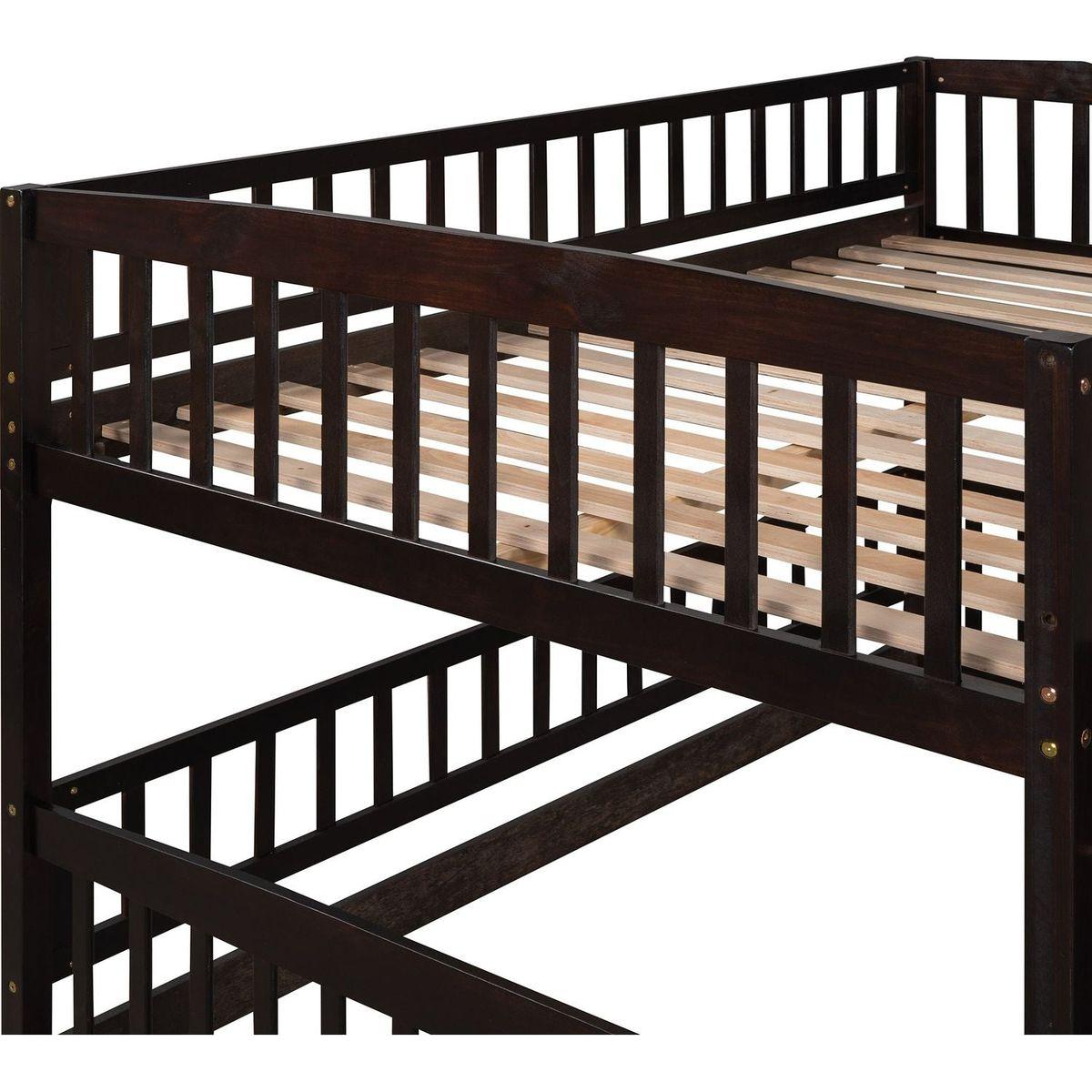 Bunk Bed with Slide,Full Over Full Low Bunk Bed with Fence and Ladder for Toddler Kids Teens Espresso