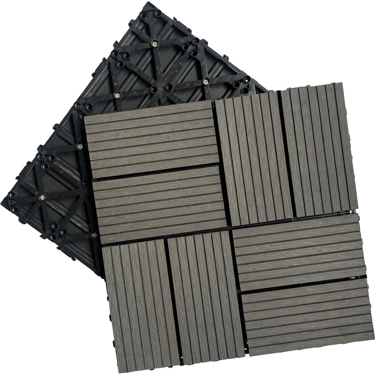 Wood Plastic Composite Deck Tiles Set of 20pcs, Composite Decking Resist Rust, Water, Weather, Indoor&Outdoor, DIY Interlocking Decking Tiles, Floor Tile,Durable, 12x12in Dark Grey