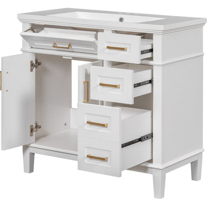 36-inch Bathroom Vanity with Resin Sink, Modern Bathroom Cabinet in White,Featuring Two Soft Close Doors and Four Drawers