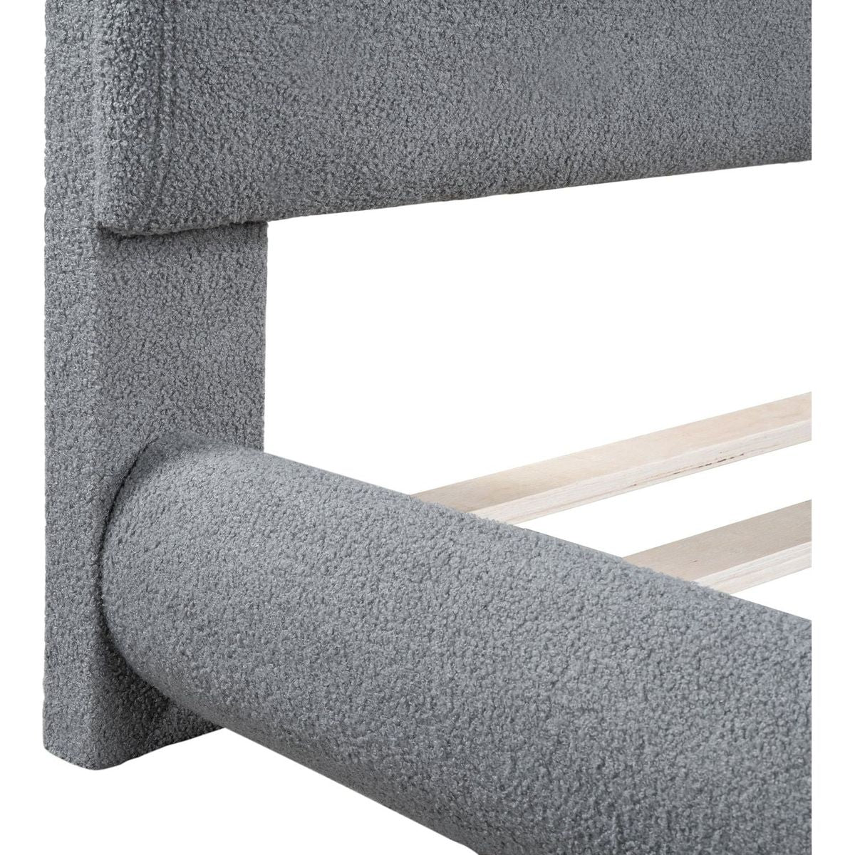 Teddy Fleece Queen Size Upholstered Platform Bed with Thick Fabric, Solid Frame and Stylish Curve-shaped Design, Gray