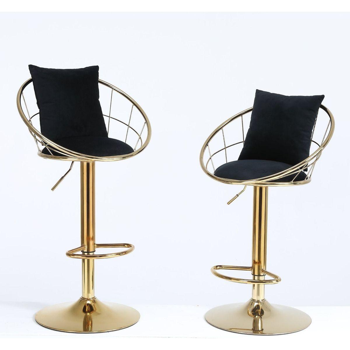 Black velvet bar chair, pure gold plated, unique design,360 degree rotation, adjustable height,Suitable for Dining room and bar,set of 2