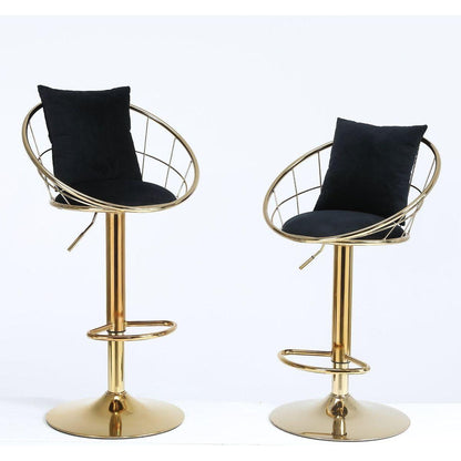 Black velvet bar chair, pure gold plated, unique design,360 degree rotation, adjustable height,Suitable for Dining room and bar,set of 2