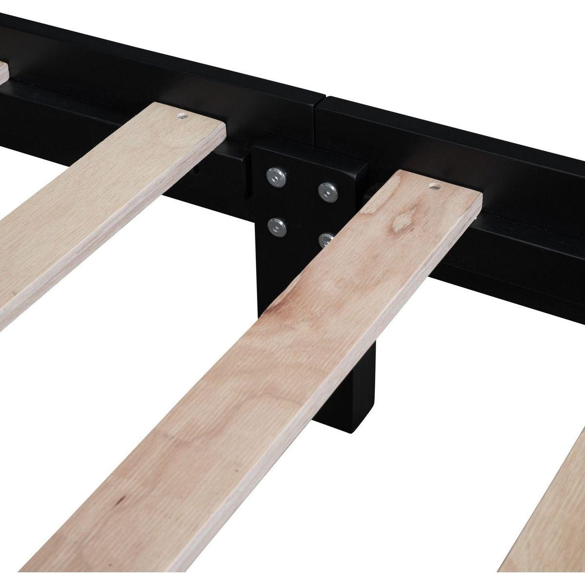 Queen Size Wood Platform Bed Frame,Retro Style Platform Bed with Wooden Slat Support,Black