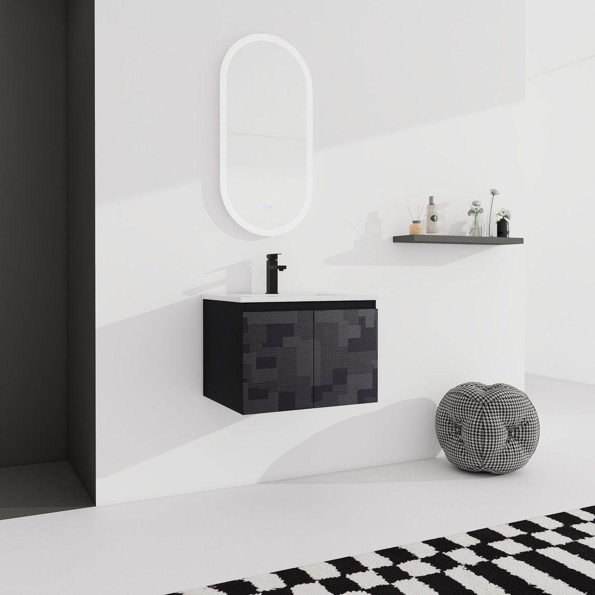 24" Floating Wall-Mounted Bathroom Vanity With Ceramics Sink & Soft-Close Cabinet Door, KD-Package