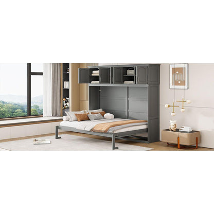 Full Size Murphy Bed Wall Bed with Top Cabinets,Gray