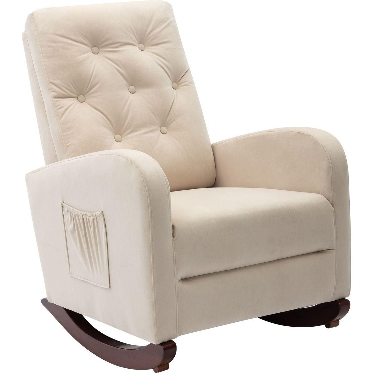 Baby Room High Back Rocking Chair Nursery Chair, Comfortable Rocker Fabric Padded Seat, Modern High Back Armchair