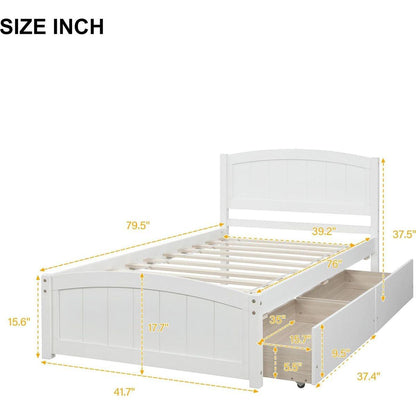 Twin size Platform Bed with Two Drawers, White
