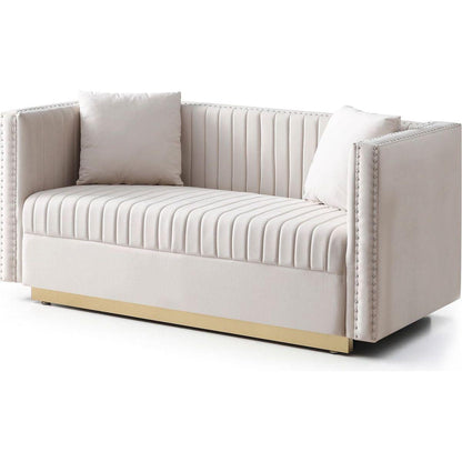 Contemporary Vertical Channel Tufted Velvet Sofa Loveseat Modern Upholstered 2 Seater Couch for Living Room Apartment with 2 pillows,Beige