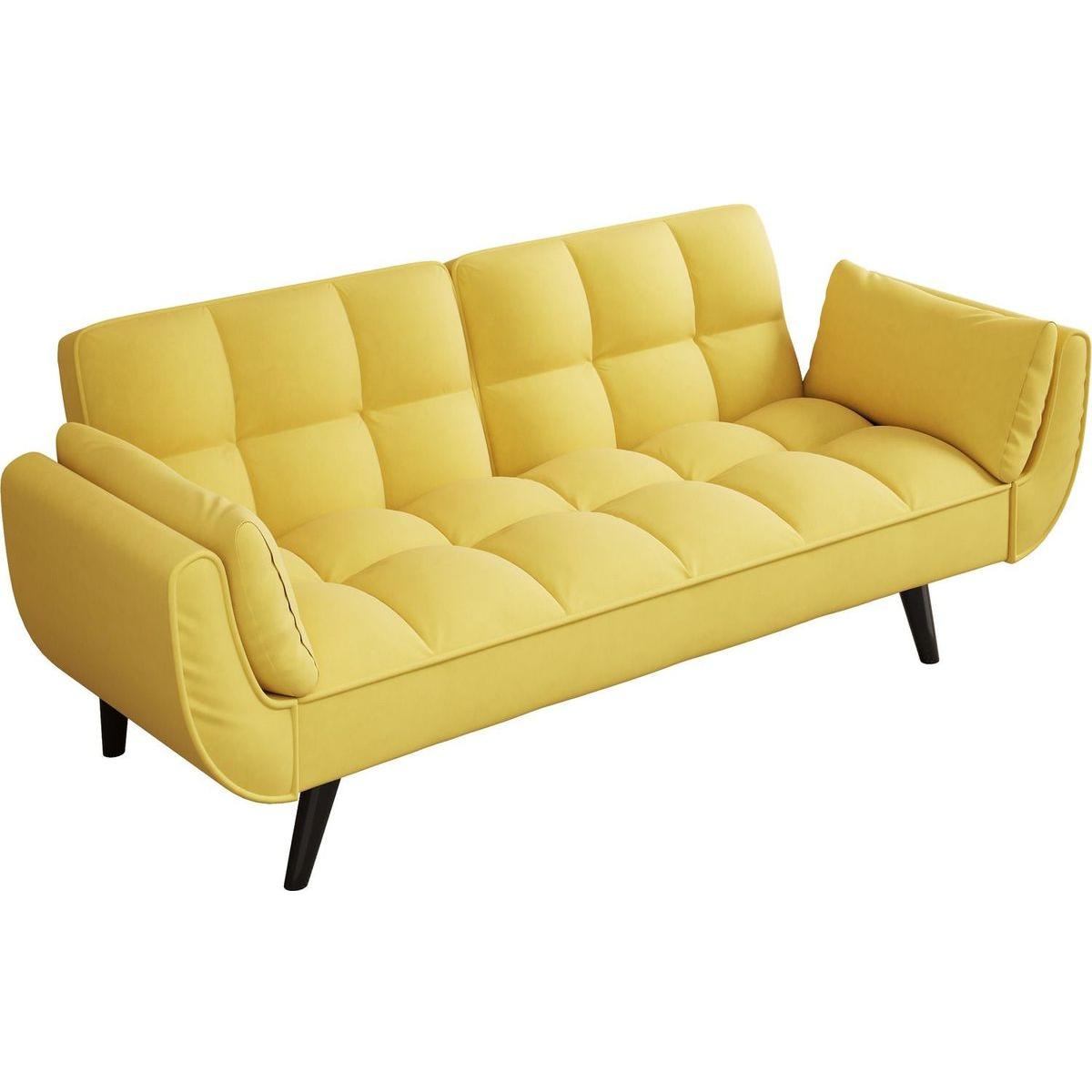 57 inch yellow sofa Soft two armrests throw pillow pillow comfortable fit apartment bedroom small space