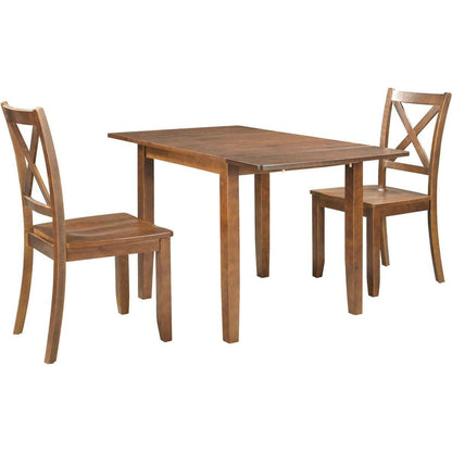 3-Piece Wood Drop Leaf Breakfast Nook Dining Table Set with 2 X-back Chairs for Small Places, Brown