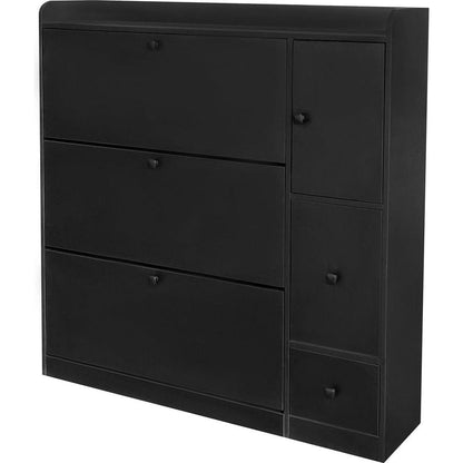 Versatile Shoe Cabinet with 3 Flip Drawers, Maximum Storage Entryway Organizer with Drawer, Free Standing Shoe Rack with Pull-down Seat for Hallway, Black