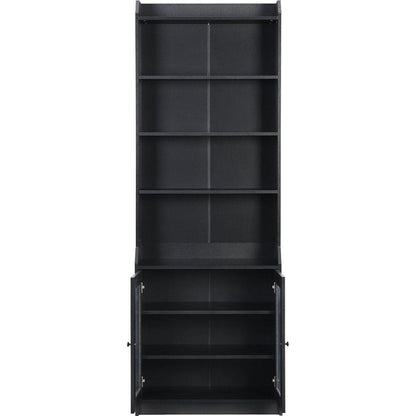 Elegant Tall Cabinet with Acrylic Board Door, Versatile Sideboard with Graceful Curves, Contemporary Bookshelf with Adjustable Shelves for Living Room, Black