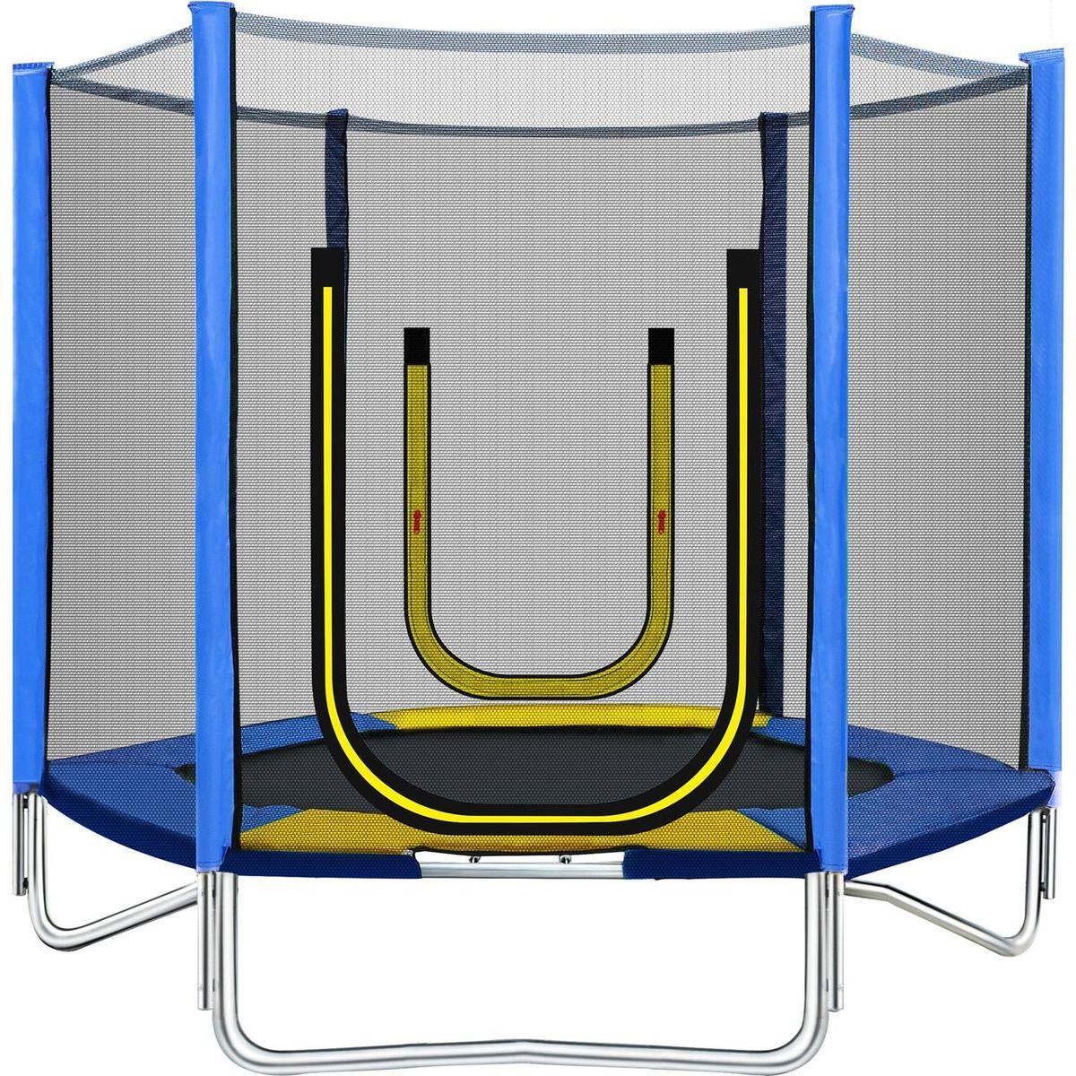 7FT Trampoline for Kids with Safety Enclosure Net, Slide and Ladder, Easy Assembly Round Outdoor Recreational Trampoline