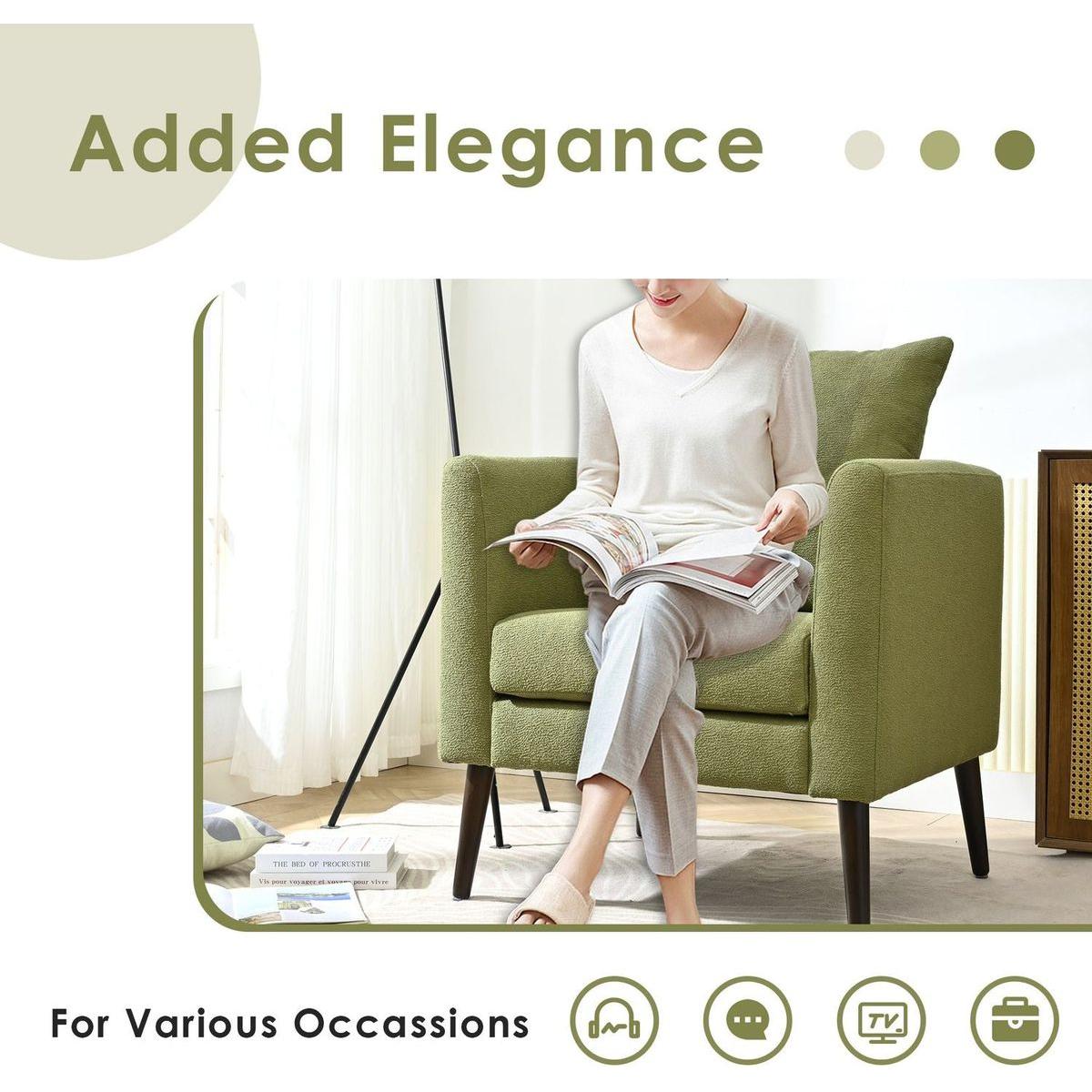 Barrel Chair, Modern Accent Chair, Fabric Armchair Club Chair,Upholstered Arm Chair with Solid Wood Legs,Waist Pillow,Padded Single Chair for Living Room/Bedroom/Study/Waiting Room,Olive Green