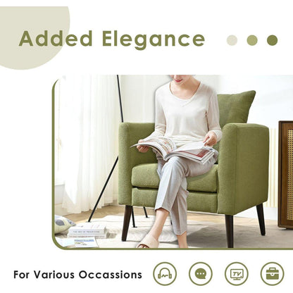 Barrel Chair, Modern Accent Chair, Fabric Armchair Club Chair,Upholstered Arm Chair with Solid Wood Legs,Waist Pillow,Padded Single Chair for Living Room/Bedroom/Study/Waiting Room,Olive Green