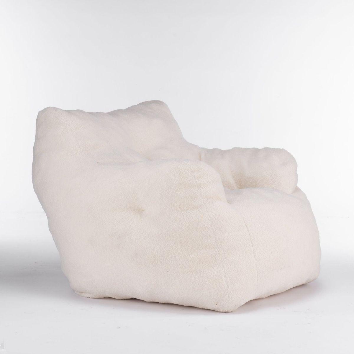 Soft Teddy Fabric Tufted Foam Bean Bag Chair With Teddy Fabric Ivory White